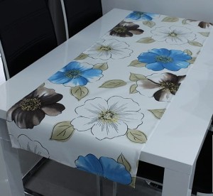 Bieżnik duże kolorowe kwiaty 50x140 niebieski/brąz