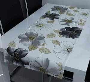 Bieżnik duże kolorowe kwiaty 50x140 szary/czarny